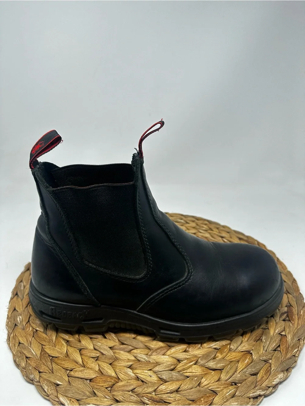 Redback Easy Escape Slip On 6 Inch Steel Toe Black Leather Boots Size 8.5 Men's